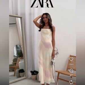 Zara Elegant Cream and Pink Maxi Dress